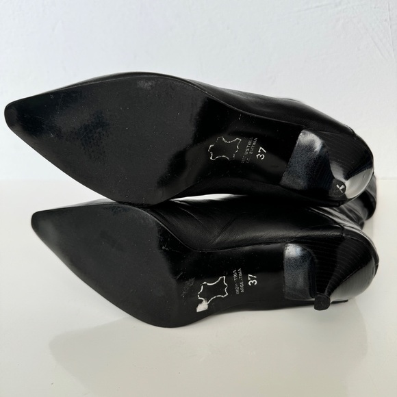 VINTAGE BASEMENT Slouchy Boots EU 37 Black Leather Kitten Heel Pointed Toe Y2K - Picture 8 of 15